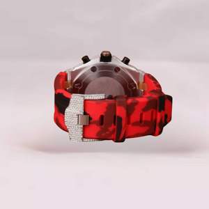 Luxury Diamond Encrusted Chronograph Watch Men Analog Quartz Movement Red Silicone Strap 45mm Round Case Sapphire <b>Crystal</b> - Product Image 2