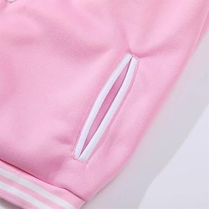 Plain <b>Pink</b> Color Fleece Varsity Wool <b>Jacket</b> Single Buttons High Quality Baseball Sports Spring Fleece Varsity <b>Jackets</b> Breathable - Product Image 5