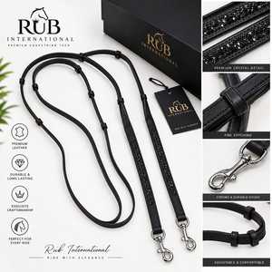 RUB INTERNATIONAL Cordes de laisse en cuir avec détails en cristal, équipement équestre de qualité supérieure pour l'équitation - Product Image 1