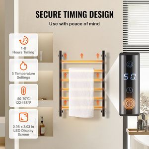 Nero opaco 6-Bar scaldasalviette elettrico riscaldato a parete bagno Plug-In Nopwer stendibiancheria Bar - Product Image 3