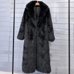 Manteau long en fausse fourrure de renard pour homme, couleur unie violet, col rabattu, manteau d'hiver - Product Image 5
