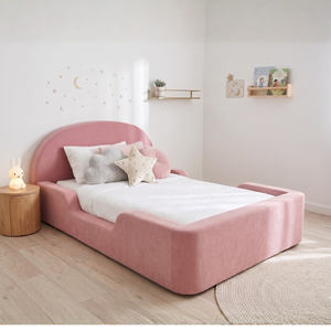 Lit de sol en mousse rose moderne, confortable et écologique pour tout-petits, rembourré en velours, compressé sous vide pour chambre à coucher - Product Image 3