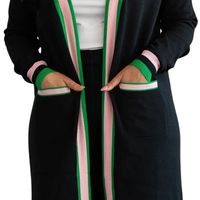 Cárdigan Largo Negro Liso de Invierno para Mujer, Suéter de Punto con Letras Griegas, Estilo Duster, Abierto por Delante, Premium, Elegante, Casual
