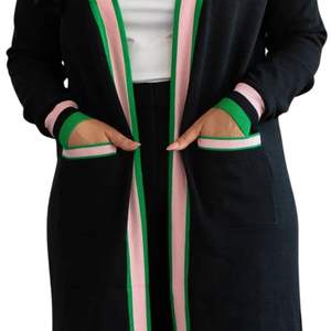 Cárdigan Largo Negro para Mujer, Estilo Griego con Letras, Suéter de Punto, Frente Abierto, Elegante y Casual - Product Image 5