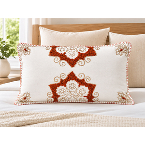 Luxury Cotton Textured Embroidered <b>Cushion</b> <b>Cover</b> | Geometric Decorative Throw Pillow <b>Cover</b>, Living Room & Home Decor - Product Image 1