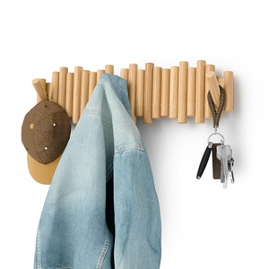 Ash <b>Wood</b> Wall <b>Coat</b> Rack with Pegs - Handcrafted Wooden <b>Hook</b> Organizer Wholesale - Product Image 5