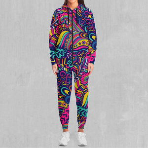 Conjunto de chándal con sudadera con capucha y cremallera y pantalones deportivos con estampado abstracto colorido para mujer - Product Image 1