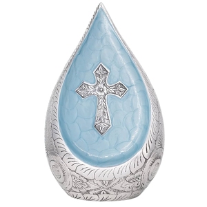 Elegant Hand-Carved Silver <b>Aluminium</b> Teardrop Funeral Urn Traditional Vintage Engraved Floral Motif Ashes Jar <b>Container</b> - Product Image 5