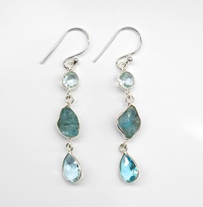 Elegant Blue Apatite and Blue Topaz <b>Dangle</b> <b>Earrings</b> Handmade 925 Sterling <b>Silver</b> Fine Gemstone Jewelry For Wedding Party Wear - Product Image 1