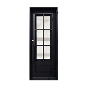 Puerta de entrada de hierro forjado a mano con paneles de vidrio, con un diseño exquisito y fácil montaje; adecuada para uso en exteriores. - Product Image 1