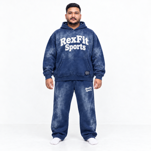 Ensemble de survêtement unisexe en molleton délavé à l'acide, pantalon de jogging ample, lettres en relief personnalisées, streetwear, ensemble de survêtement d'hiver assorti - Product Image 1