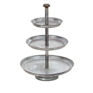 Elegante bandeja de servir galvanizada de 3 niveles con soporte metálico para cupcakes, bocadillos y exhibición decorativa a un precio económico. - Product Image 5