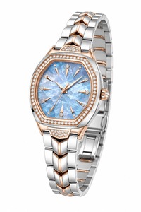 Montre analogique à quartz de luxe pour femme avec cadran bleu, lunette sertie de diamants, bracelet en acier inoxydable et boîtier polygonal - Product Image 2
