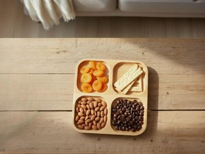 Square Wooden <b>Snack</b> <b>Tray</b> 4 Compartment Serving Board Divided Appetizer Platter Wooden Charcuterie Dish for Nuts Fruits & Treats - Product Image 4