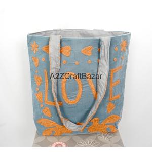 Indian Womens Bohemian Velvet Quilted Cotton Tote <b>Bag</b> Handcrafted Striped Shoulder Shopping <b>Bags</b> Large <b>Long</b> Handle - Product Image 3