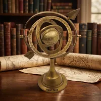 Sphère armillaire vintage en laiton avec motif zodiacal, globe céleste antique décoratif pour la maison, le bureau, objet d'exposition astronomique et cadeau