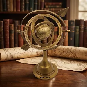 Globe armillaire vintage en laiton avec sphère terrestre centrale, globe céleste décoratif, ornement de table pour la maison, le bureau ou le bureau d'étude - Product Image 5