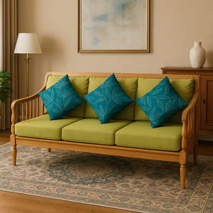 Canapé Chesterfield trois places de style Mid-Century Modern avec coussins, structure en bois de frêne, style Indochine de luxe pour appartement et villa - Product Image 2