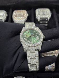 Montre automatique de luxe 41 mm en acier inoxydable, bracelet 16 mm, diamants Moissanite VVS certifiés, boîtier vert entièrement serti, style Hip Hop - Product Image 3