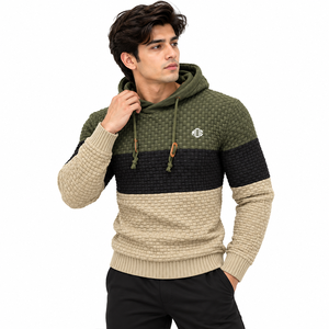 Sudadera con capucha de doble capa gruesa de punto gofrado, estilo urbano personalizado, diseño a medida, lavado ácido, efecto desgastado por el sol, térmica, con cremallera, para invierno - Product Image 6