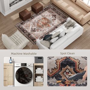 Tappeto a Pelo Lungo 4x6 Antiscivolo con Stampa Boho e Motivo a Medaglione, Marrone Fulvo, Lavabile in Lavatrice per Soggiorno e Camera da Letto - Product Image 5