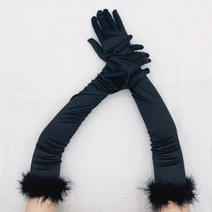 Guantes Largos Elegantes de Mujer con Parches de Plumas de Avestruz, Guantes Vintage para Primavera/Verano, Protección Solar, Conducción y Fotografía - Product Image 2