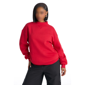 Sweat-shirt à col montant pour femme, couleur rouge unie, manches longues, coupe oversize, en polaire, chaud, décontracté, streetwear, mode hiver - Product Image 1