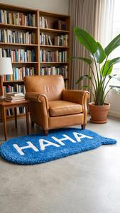 Tapis en laine tufté à la main avec motif textuel HAHA de qualité supérieure, tapis d'appoint doux et moelleux antidérapant, tapis décoratif moderne pour la décoration de la maison - Product Image 2