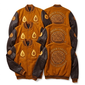 Blouson universitaire en gros vert sarcelle avec corps en laine et manches en cuir marron rouille, modèle Letterman - Product Image 6