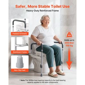 Sedile WC Rialzato Regolabile con Altezza di Sollevamento di 5 Pollici, Capacità di 350 Libbre, Braccioli Più Larghi per Attrezzature di Sicurezza in Bagno - Product Image 5