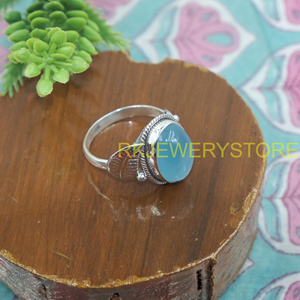 Natural Blue Chalcedony <b>Ring</b> 925 Sterling Silver Handmade Oval Cabochon Gemstone <b>Ring</b> Vintage <b>Statement</b> Jewelry Gift for Women - Product Image 4