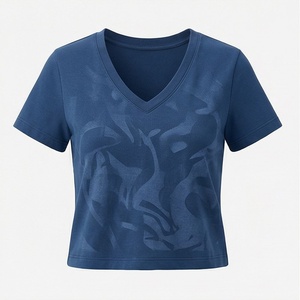 Camiseta de Manga Corta con Cuello en V para Mujer, 100% Algodón Orgánico de Lujo, Preencogida, Suave, Transpirable, Ajuste Personalizado, Color Personalizado - Product Image 1