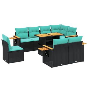 Juego de sofás de patio de ratán sintético negro de 9 piezas con cojines, muebles elegantes para exteriores - Product Image 2