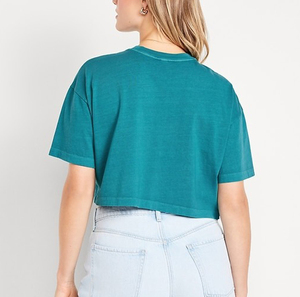 เสื้อครอปท็อปผู้หญิงสไตล์วินเทจ 230gsm พิมพ์โลโก้ตามสั่ง ขายดีประจำฤดูร้อน ทรงโอเวอร์ไซส์ ล้างสีแบบแอซิดวอช คุณภาพสูง - Product Image 3