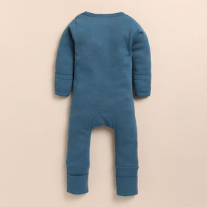 Conjuntos de ropa de bebé recién nacido con cremallera azul marino elastano de costilla de bambú de calidad superior - Product Image 2