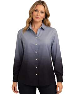 Chemise boutonnée à manches longues pour femme, dégradé gris clair vers noir, style décontracté pour le bureau, fabrication sur mesure, vêtements OEM personnalisés - Product Image 1