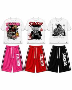 Conjunto de Camiseta y Pantalones Cortos de Verano TAHAD Personalizados para Hombre, 100% Algodón, Estilo Urbano, Estampado Gráfico, Corte Holgado - Product Image 1