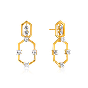 Sleek Hexadic Duo <b>Diamond</b> Studs Women's Yellow Gold <b>Diamond</b> <b>Earrings</b> Round Brilliant Cut Minimalist Hexagon Studs Everyday Wear - Product Image 2