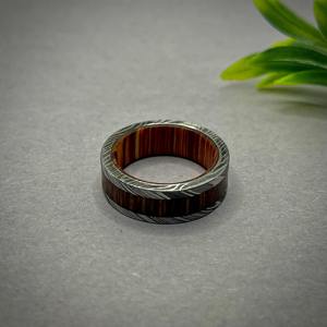 Damascus <b>Ring</b> Whiskey Barrel Wood Wedding Band <b>Men</b> Whiskey Barrel Wood Wedding Band <b>Ring</b> for Husband Anniversary Gift - Product Image 5