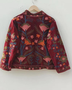 Blouson Bomber en Velours Brodé Suzani Floral Coloré Réversible Bohème Vintage Été Automne Hiver Coton Taille Unique Ethnique - Product Image 2