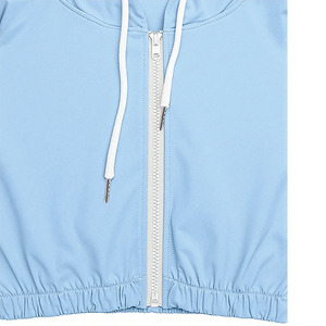 <b>Light</b> Blue Women's Cropped Hood Nylon Windbreaker Jacket Zipper Closure Casual Loose Fit Unisex Spandex Polyester Men's Jackets - Product Image 6