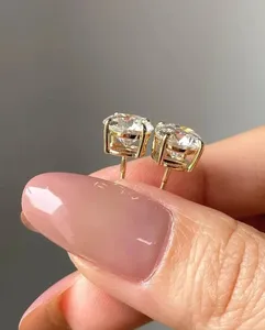 2.56Ct Round Cut Lab Grown/CVD Diamond Luxury Women's <b>Stud</b> <b>Earrings</b> 14k Yellow Gold - Product Image 2