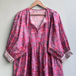 Vestido Casual Midi para Mujer, 100% Algodón Tejido, Estampado Floral, Liso, Manga Corta, Cintura Imperio, Estilo Babydoll, Oversize, Cuello en V, Holgado - Product Image 2