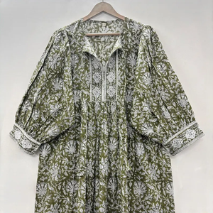 Vestido Casual Midi para Mujer, Tejido 100% Algodón, Liso, Manga Corta, Cintura Imperio, Estilo Babydoll, Cuello en V, Holgado, Funcional - Product Image 4