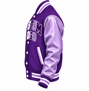 Chaqueta Varsity Personalizada con Logotipo en Letras, Color Morado, para Hombre, Chaqueta Deportiva con Cuello Alto - Product Image 4