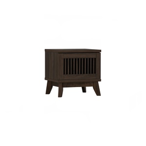 Modern Luxury Square End <b>Table</b> Reeded Wood <b>Storage</b> Drawer Dark Brown <b>Side</b> <b>Table</b> Minimalist Wooden Nightstand for Bedside - Product Image 1