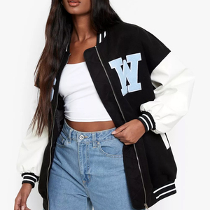 Nouvelle arrivée : veste bomber oversize noire personnalisée pour femmes, veste de baseball pour femmes - Product Image 1