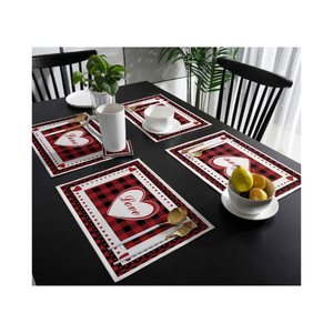 Red And White Checkered Rectangle Placemat Cotton 13x18 Inches 200 GSM GOTS Certified Woven <b>Table</b> Mat Home Use Washable Plaid - Product Image 6