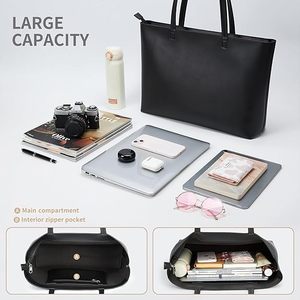 Women Casual Tote Shoulder Bag Fashion PU Leather Shopper Handbag Ladies Fashion Shoulder Bag Lightweight PU Leather Tote <b>Purse</b> - Product Image 3