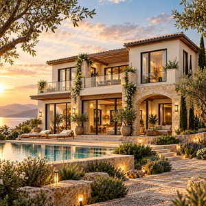 Villa contemporaine avec piscine et espace de vie extérieur, design moderne, extérieur en pierre et en verre, paysage désertique - Product Image 2